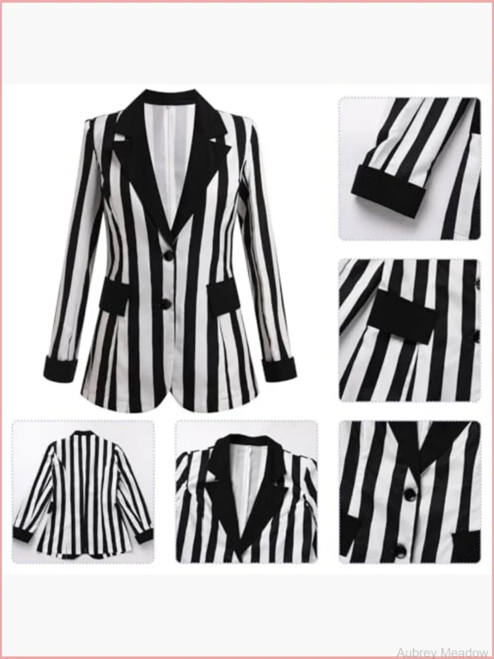 Striped Button Front Blazer Long Sleeve Notched Lapel Office Jacket